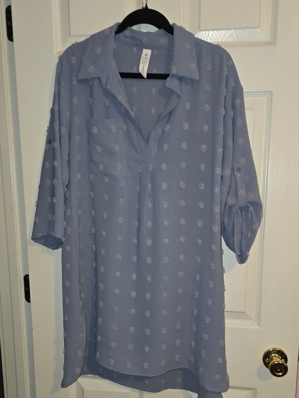 Light Blue Midi Dress with‎ Subtle Dot Texture